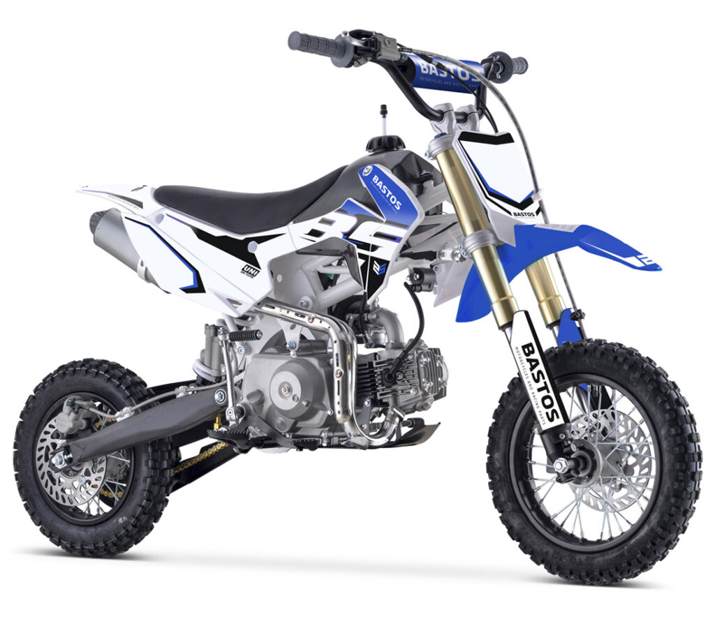 Vue trois quart Pit bike Bastos BS Bleue